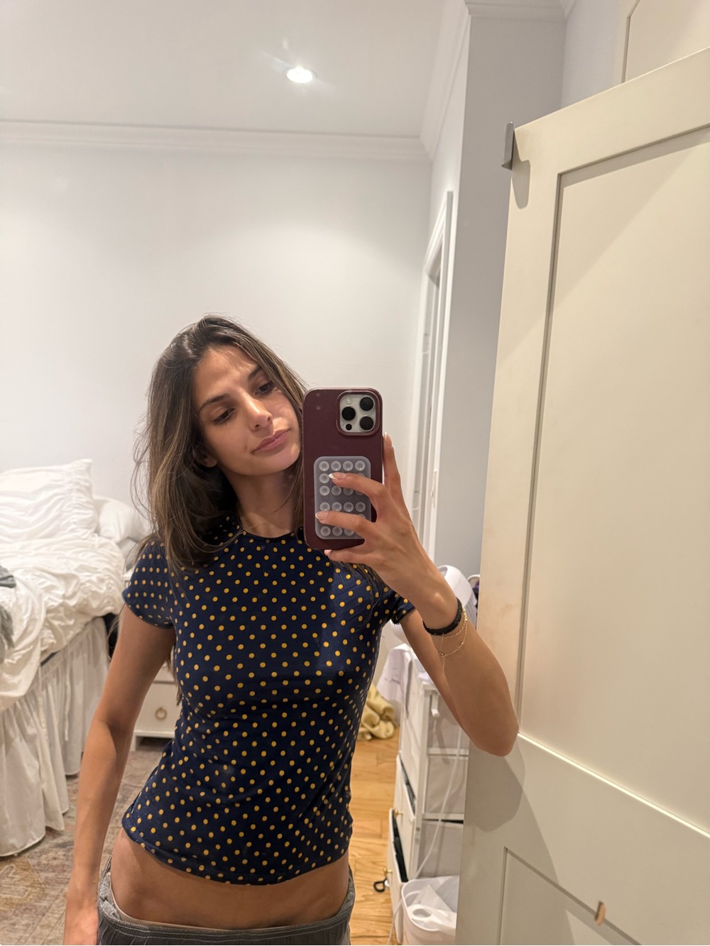 Miaou Navy Tee with Yellow Polka Dots